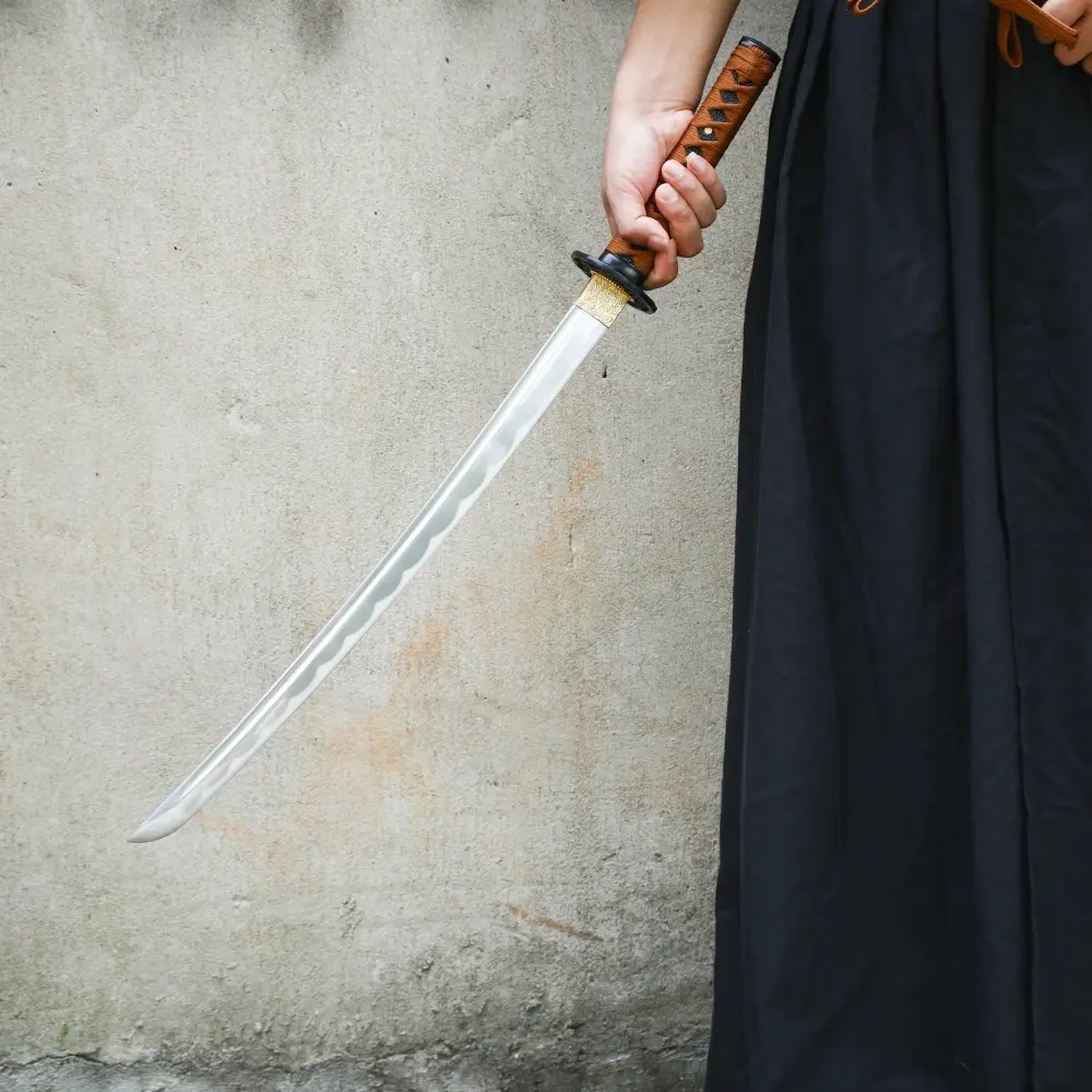 1060 Carbon Steel Wakizashi with Black Lacquer Saya - Orange Ito