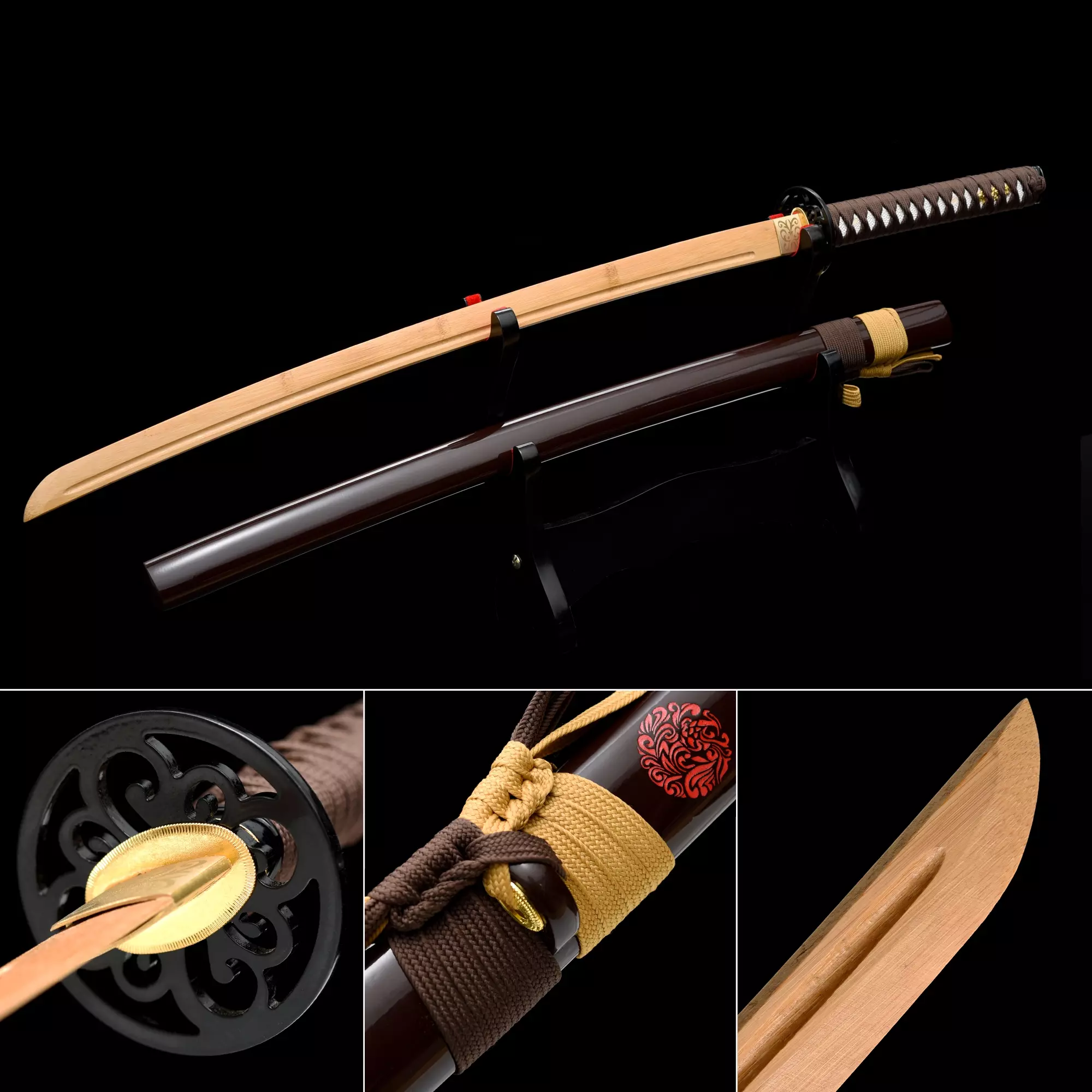 Wooden Katana Sword | Handmade Natural Bamboo Wooden Blunt Unsharpened ...
