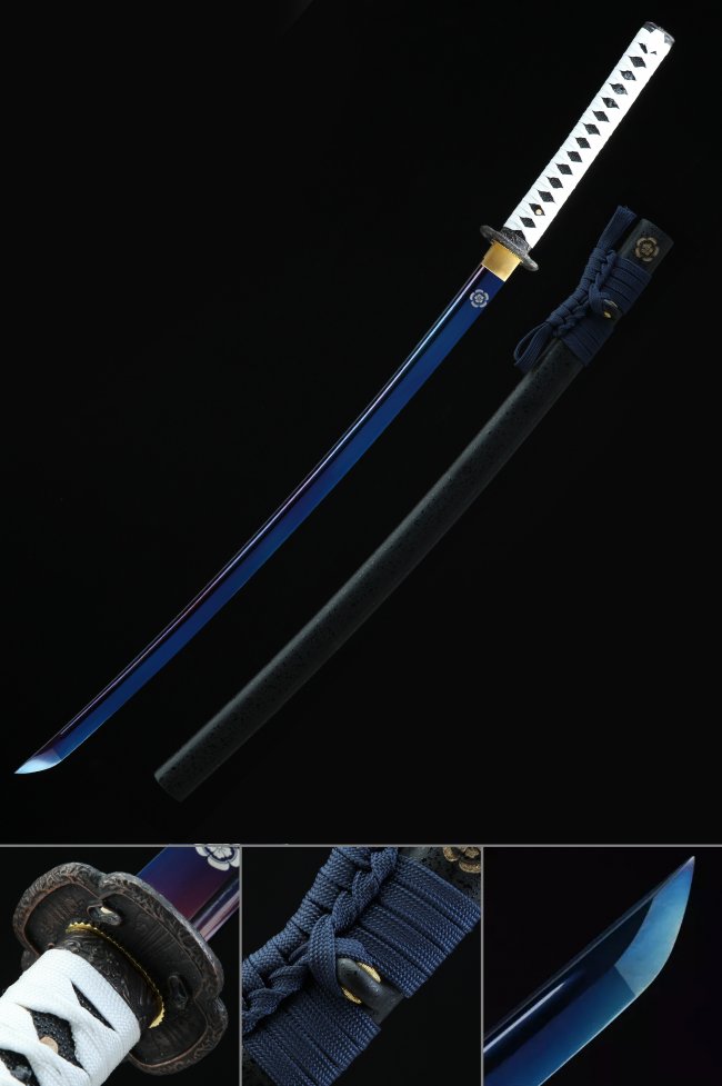 Ghost of Tsushima Katana - Jin Sakai Replica, 1065 Carbon Steel, Blue Blade, Black Saya