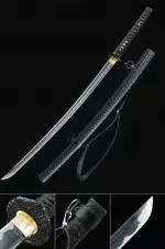 Handmade Japanese Sword With Black Leather Scabbard And Strap