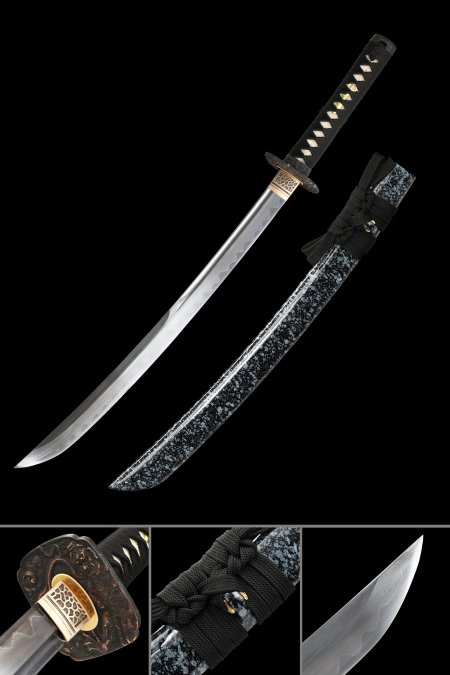 Handcrafted T10 Carbon Steel Naginata With Marble Pattern Saya, Clay-tempered Full-tang Blade