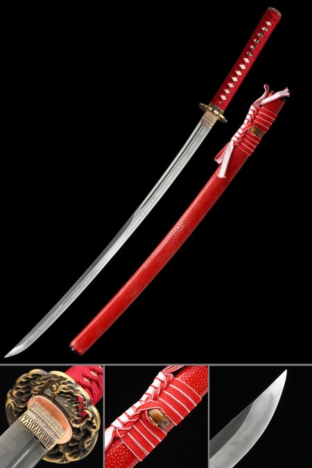 Handcrafted Full Tang Katana Sword T10 Carbon Steel With Pearl Rayskin Scabbard