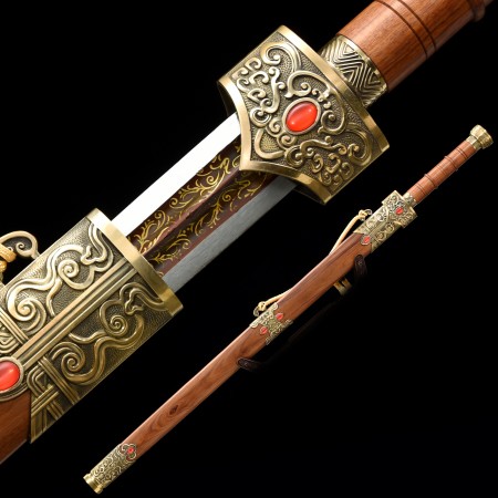 High-performance Manganese Steel Red Gilt Blade Chinese Han Dynasty Sword With Rosewood Scabbard
