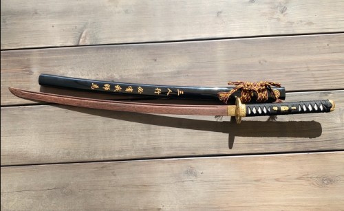 Handmade Wooden Blade Unsharpened Japanese Katana Samurai Sword With Black Scabbard
