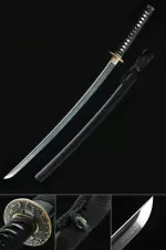Handmade Japanese Katana Sword T10 Folded Clay Tempered Steel With Flower Tsuba