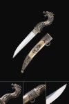Handmade High Manganese Steel Gold Dragon Theme Short Japanese Aikuchi Pocket Tanto Knife