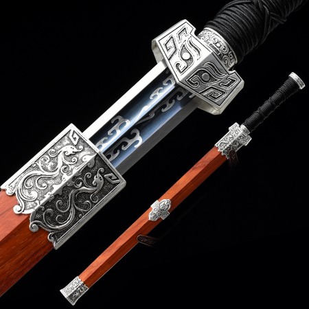 Handmade High Manganese Steel Blue Blade Chinese Han Dynasty Sword With Rosewood Scabbard