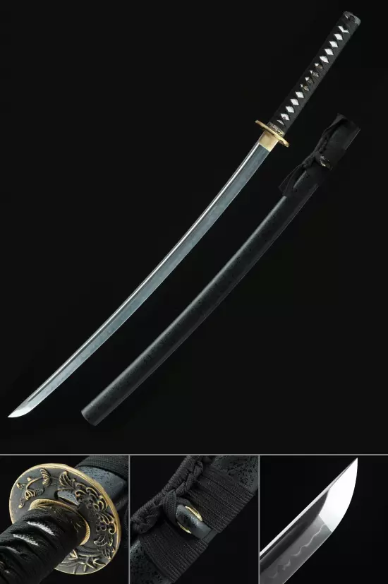 Handmade Japanese Katana Sword T10 Folded Clay Tempered Steel With Flower Tsuba
