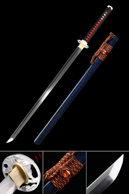 Épée Ninjato Ninja Japonaise Faite à La Main Real Hamon Avec Fourreau Bleu