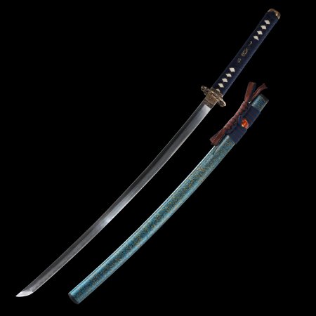 Handmade Japanese Katana Sword Damascus Steel With Blue Saya