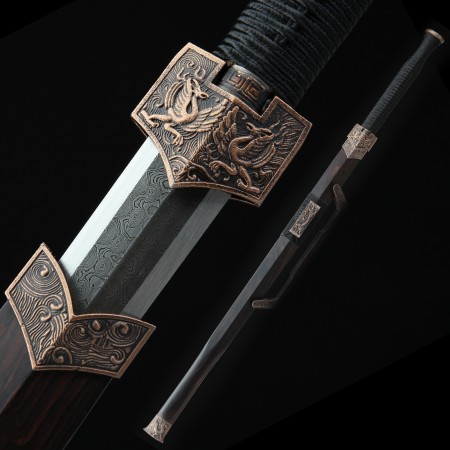 High-performance Pattern Steel Chinese Han Dynasty Sword With Ebony Scabbard