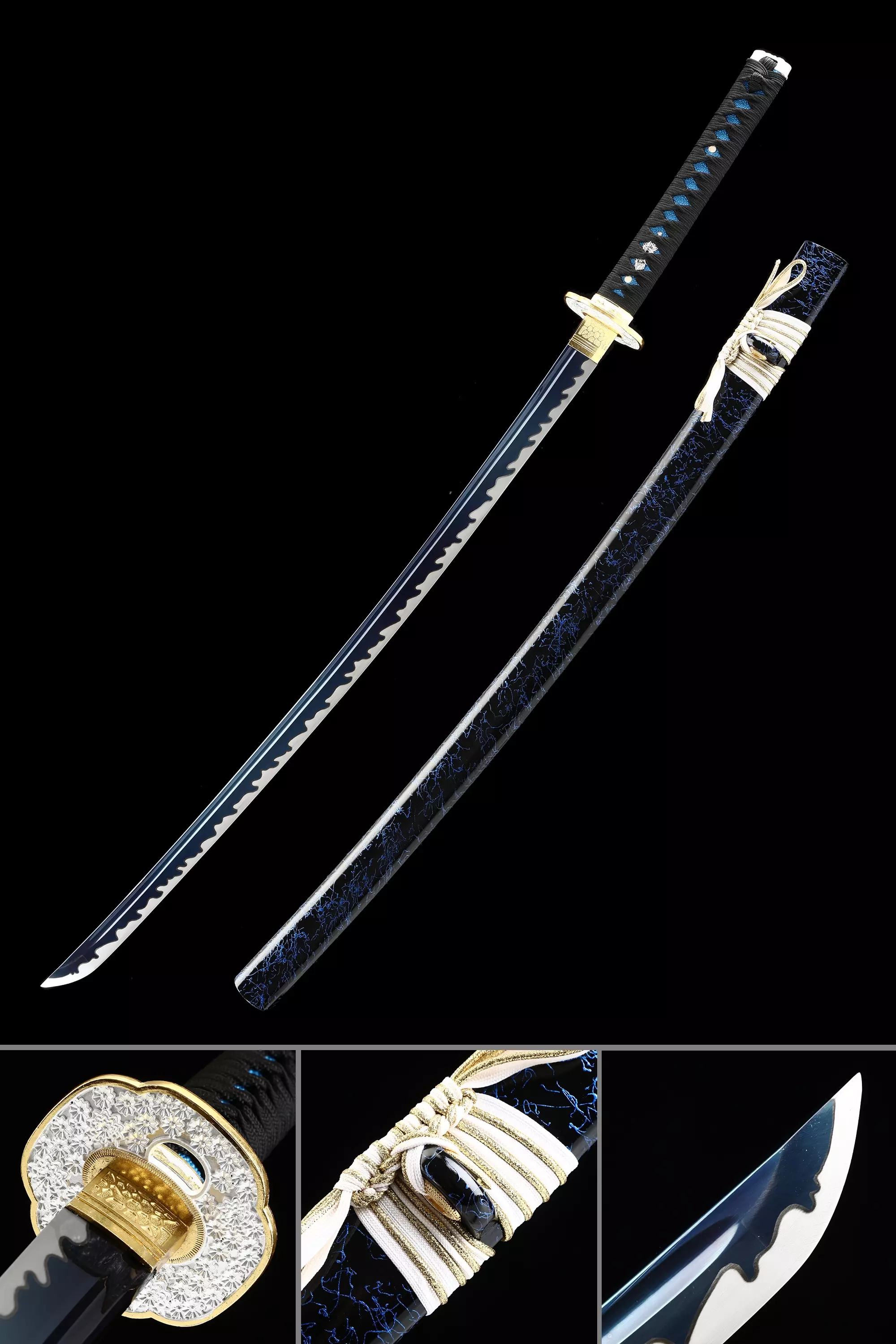 Black And Blue Katana | Handmade Japanese Katana Sword Full Tang With ...