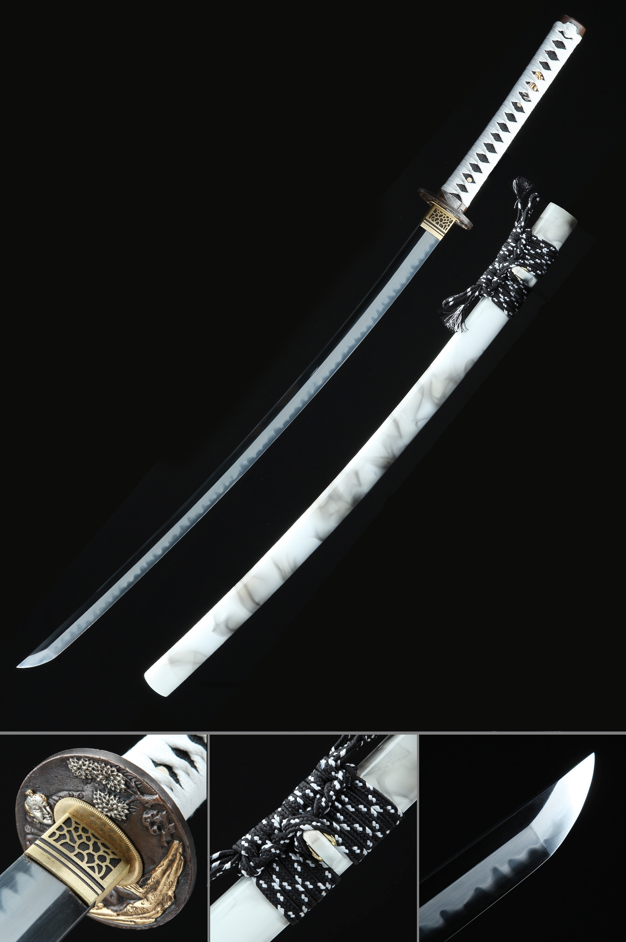 Handmade Japanese Katana Sword T10 Carbon Steel With White Scabbard