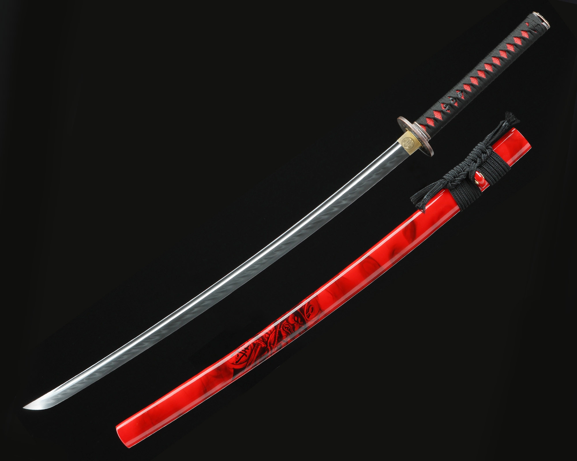  Shinken of Swords Espada Katana hecha a mano, arcilla real,  templada, acero T10, hoja roja, espada samurái japonesa afilada espiga  completa : Deportes y Actividades al Aire Libre