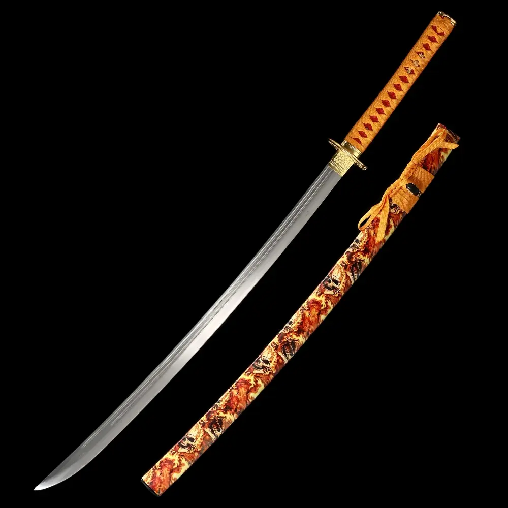 Japanese Sword | 1065 Carbon Steel Katana with Skull Gold Tsuba