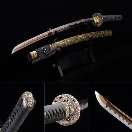 Golden Blade Katana, Handmade Sharp Japanese Samurai Sword T10 Carbon Steel With Golden Blade