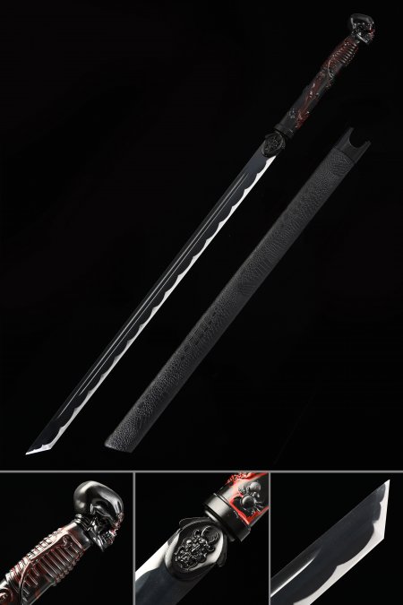Straight Sword, Handmade Japanese Chokuto Ninjato Sword With Black Blade