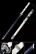 Handmade Chinese Dao Sword High Manganese Steel With Blue Blade And White Scabbard