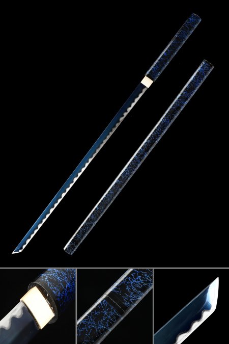 Handmade Blue Blade Japanese Shirasaya Ninjato Shikomizue Blind Fury Stick Swords Without Tsuba