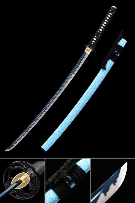 Handmade Japanese Samurai Sword High Manganese Steel With Blue Blade And White Scabbard