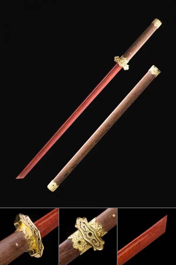 Handmade Rosewood Bokken Practice Ninjato Ninja Sword With Brown Scabbard