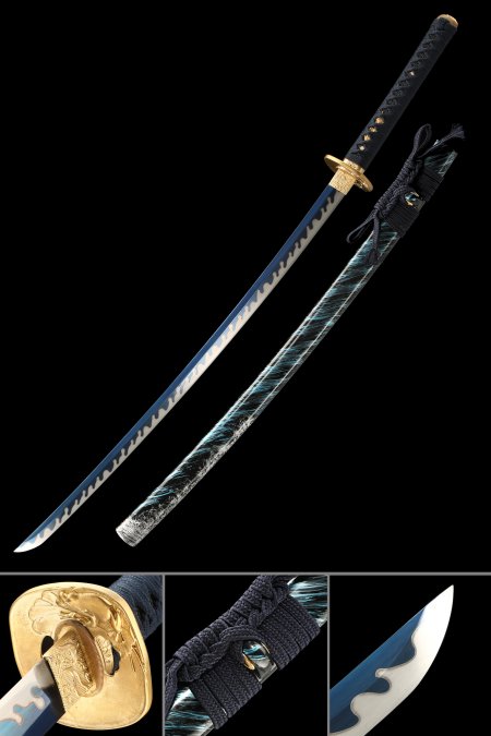 Handmade 1090 Carbon Steel Full Tang Katana With Blue Blade