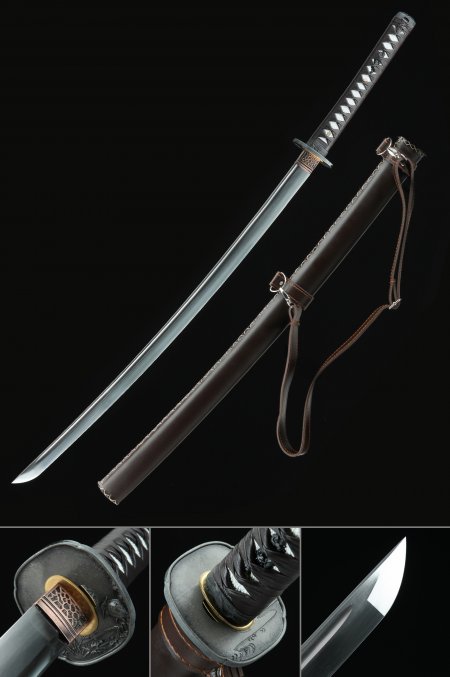 Handmade Spring Steel Real Japanese Katana Samurai Sword With Brown Strap