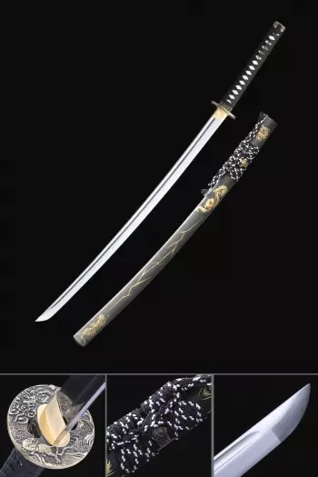 Black And White Katana | Manganese Steel Katana with Snow Leopard