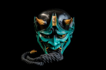 Green Japanese Samurai Oni Mask, New Home Wall Decor Mask