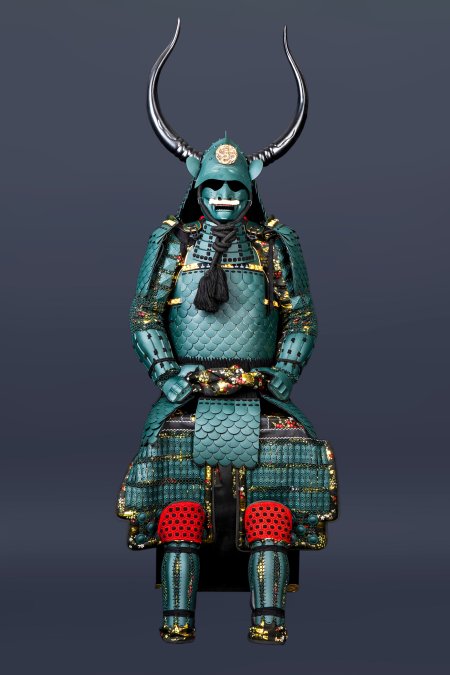 Handmade Green Sanada Nobuyuki Clan Japanese Samurai Armor, Life Size Yoroi