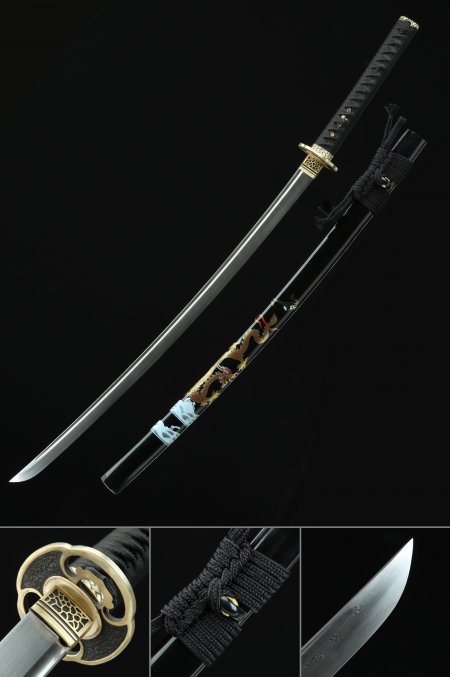 Handmade Sharp Katana Sword Pattern Steel Full Tang With Black Scabbard