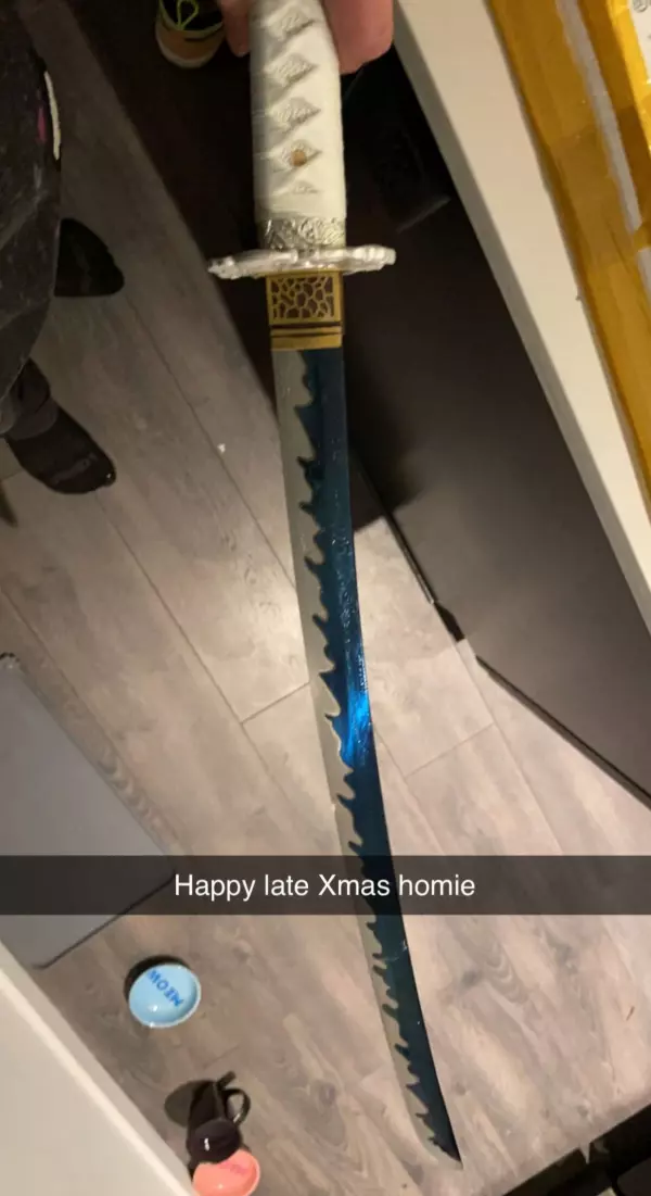 Handmade Japanese Wakizashi Sword High Manganese Steel With Blue Blade And Silver Scabbard