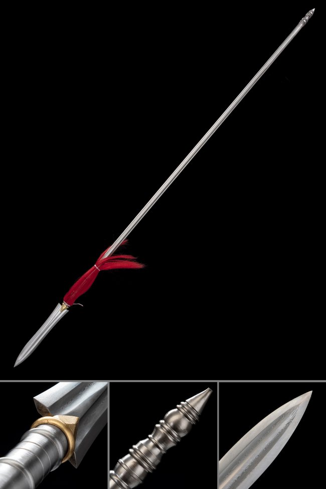 Pattern Steel Yari Spear - Handcrafted Japanese Overlord Polearm, 80-Inch Two-Part Staff