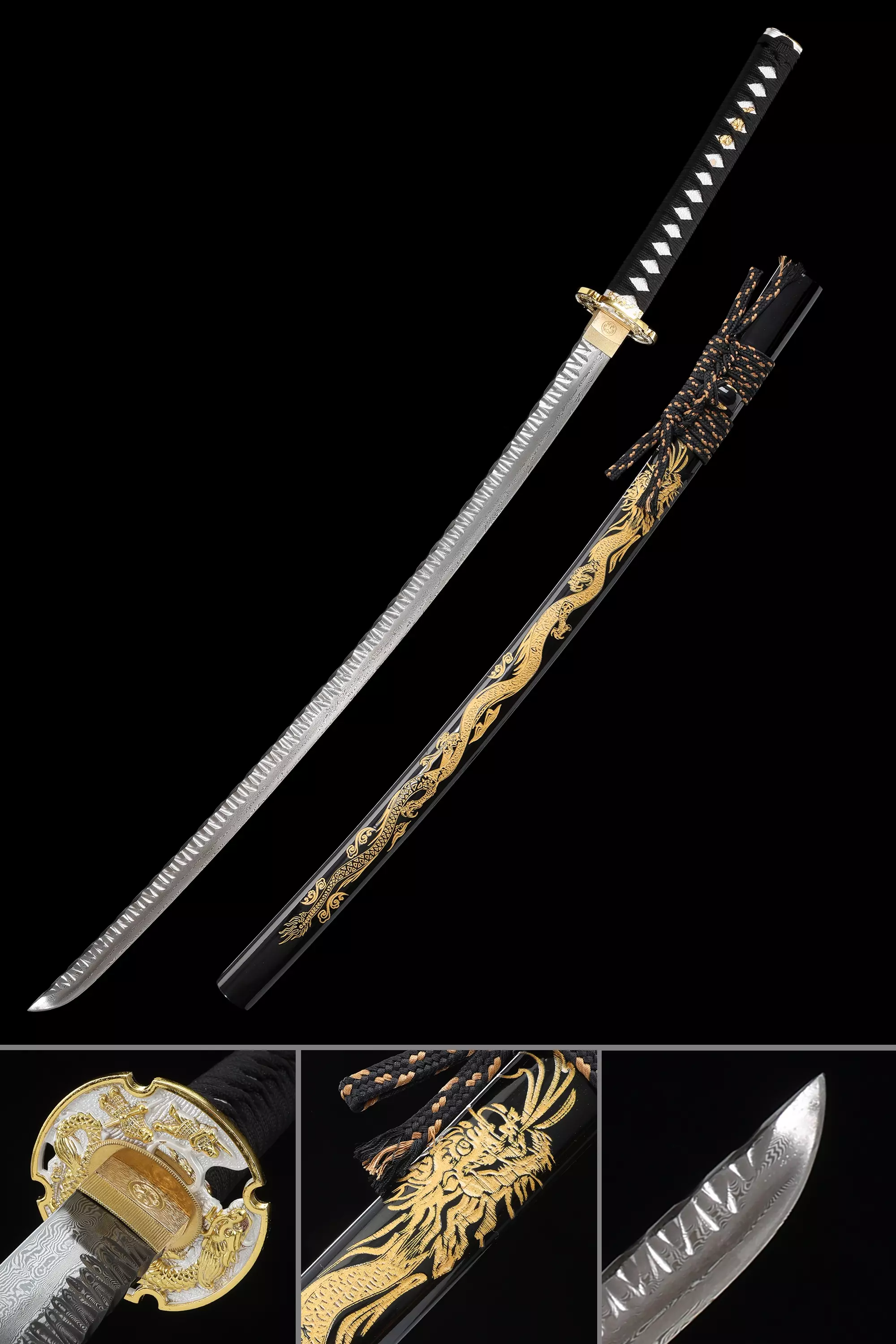 Damascus Katana Handmade Japanese Katana Sword With Dragon Tsuba And