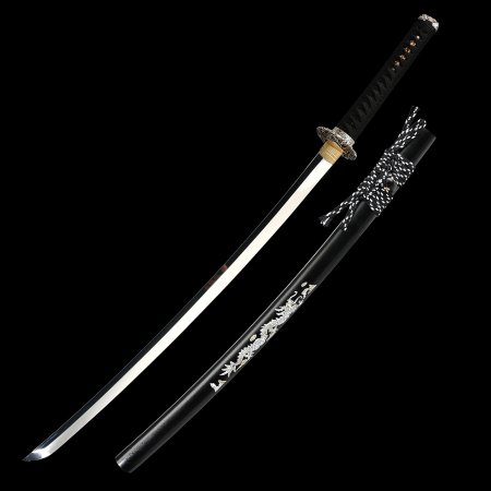 Handcrafted Japanese Samurai Sword 1095 Carbon Steel With Dragon Theme Scabbard