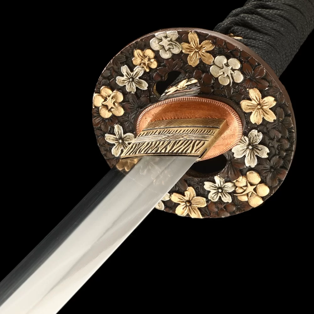 Real Katana | Damascus Steel Katana with Floral Hardwood Saya in