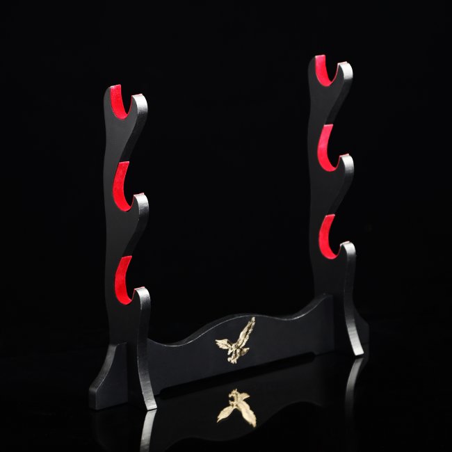 3 Tiers Katana Sword Stand Holder Display 3-layer Rack Base Black Lacquered Wood With Red Felt
