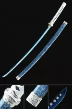 Handmade Japanese Katana Sword With Blue Blade And Scabbard