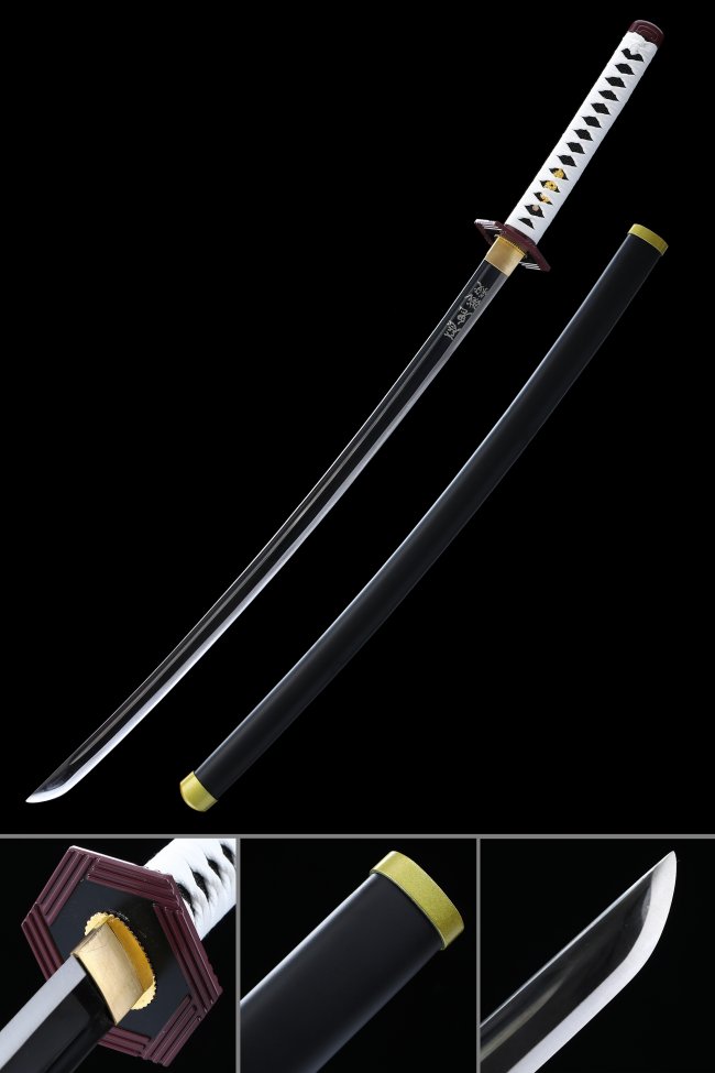 Giyu Tomioka Sword - Kimetsu No Yaiba Water Hashira Nichirin, 1045 Carbon Steel, Hexagonal Tsuba