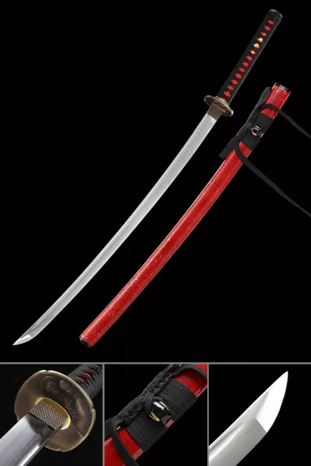 Handmade Japanese Katana Sword Spring Steel With Red Saya