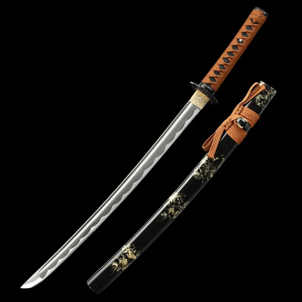 1060 Carbon Steel Wakizashi with Black Lacquer Saya - Orange Ito