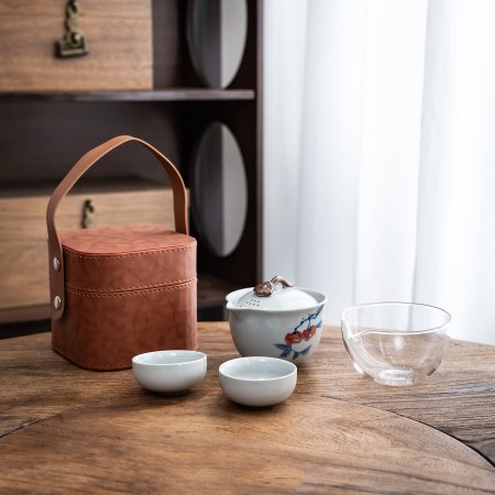 Handcrafted Portable Ceramic Tea Set With Elegant Persimmon Design