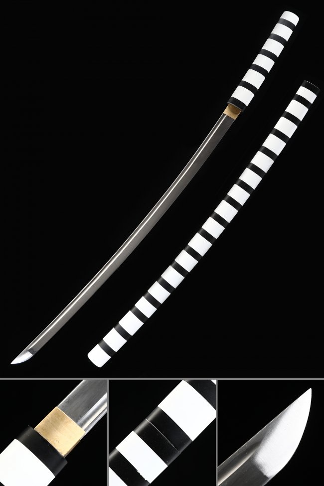 Shirasaya Katana in High Manganese Steel with Black-White Striped Saya - No Tsuba Design
