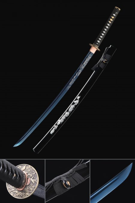 Blue Blade Katana, Handmade Japanese Samurai Sword High Manganese Steel With Blue Blade
