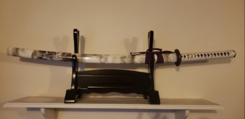 Handmade Japanese Samurai Sword High Manganese Steel With Blue Blade And White Scabbard