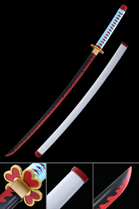 Handmade Japanese Samurai Sword With Red Flame Blade