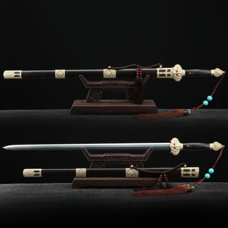 Handmade Black Sandalwood  Damascus Steel Chinese Ming Dynasty King Swords