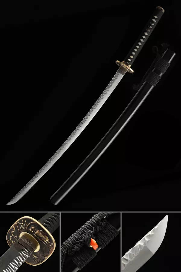 Handmade Real Japanese Samurai Sword With Black Scabbard