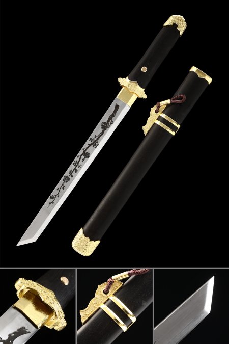 Handmade High Manganese Steel Sharpening Japanese Hamidashi Tanto Sword With Brown Scabbard