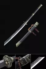 Handmade High Manganese Steel Two Handed Podao Chinese Dao Broadsword With Black Leather Scabbard